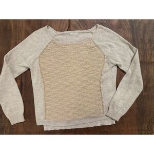 Silence + Noise Boho Minimal Cream Angora Mixed Stitch Chunky Knit Crew Henley S